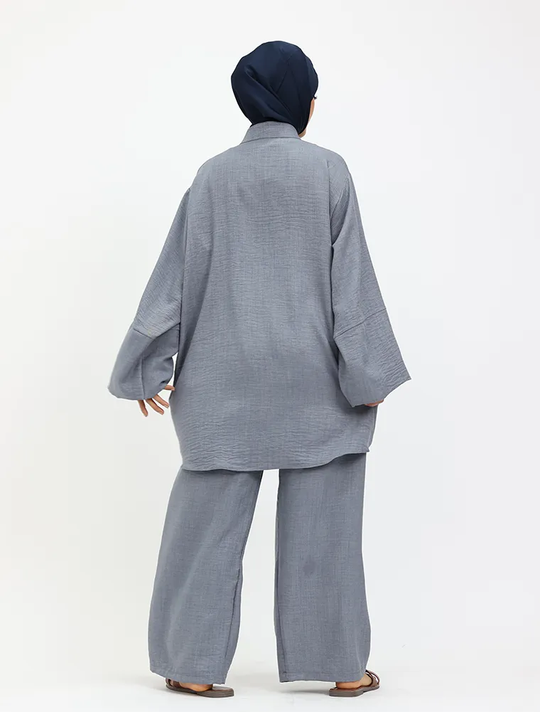 Denim Linen Feel Button Detail Co Ord Set